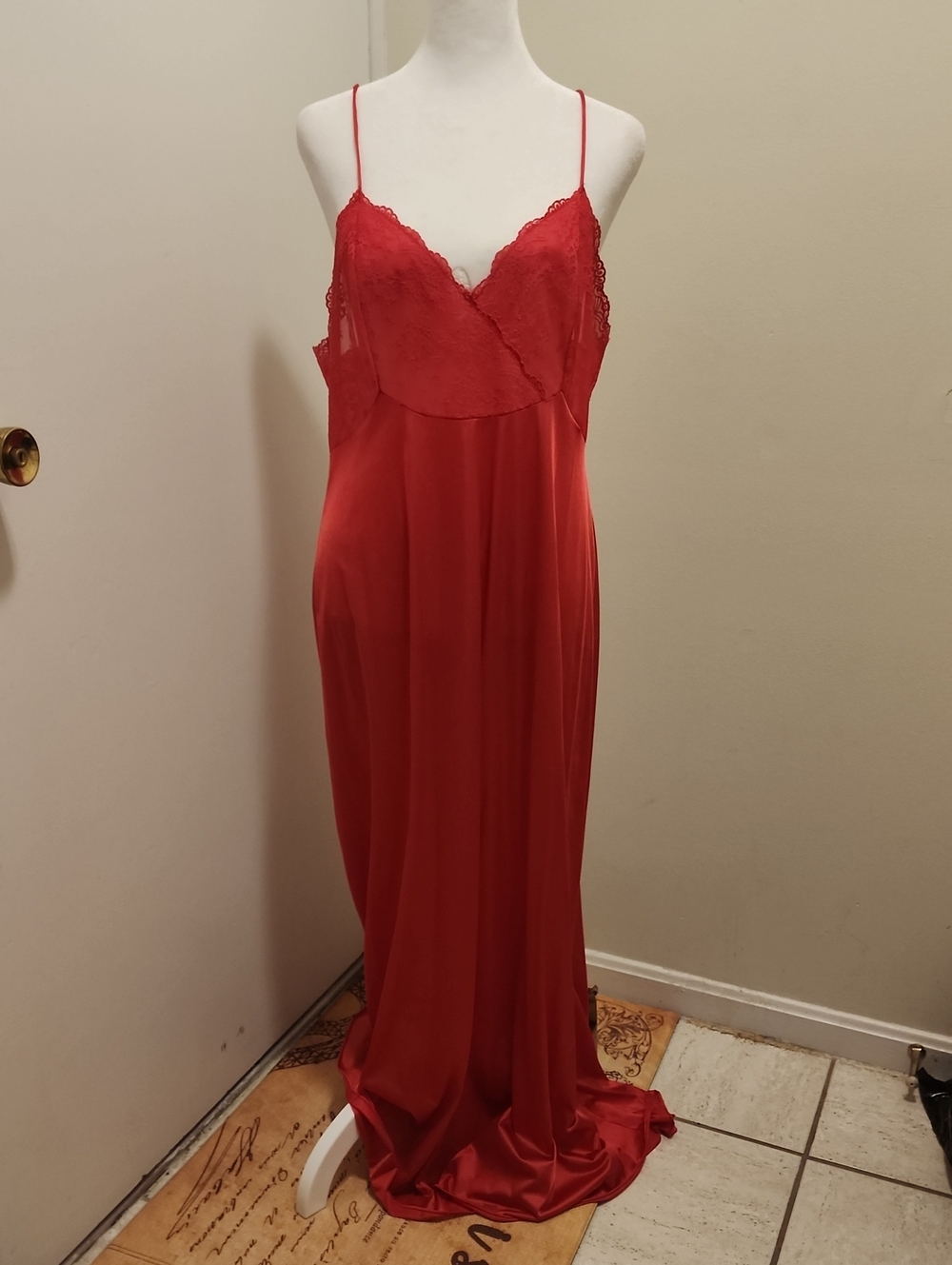 Vanity Fair Vintage Red Satin Lace Slip Nightgown